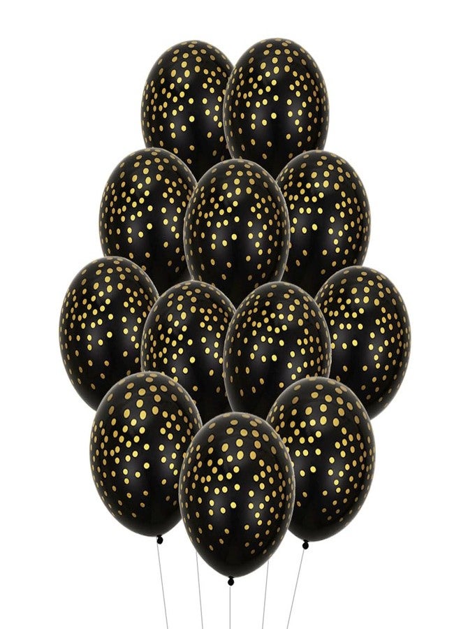 AnnoDeel 50pcs Polka Dot Black Latex Balloons, 12inch Gold Polka Dot Black Balloons for Graduation Birthday Shower Wedding Engagement Theme Party Decorations - Image 1